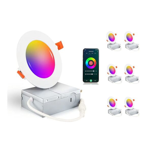 Cloudy Bay Smart WiFi 4" LED Recessed Lights 6-Pack RGB Alexa Google - Picture 1 of 8